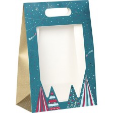 Подаръчна торбичка Giftpack - Bonnes Fêtes, 20 x 10 x 29 cm, топъл печат, с PVC прозорец и самозалепваща се лента
