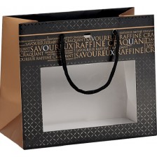 Подаръчна торбичка Giftpack Savoureux - 20 x 10 x 17  cm, черно и мед, PVC прозорец -1