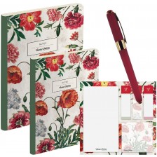 Подаръчен комплект Victoria's Journals Florals - Poppy, 4 части, в кутия -1