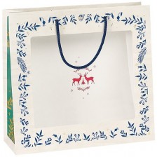 Подаръчна торбичка Giftpack - Bonnes Fêtes, 35 x 13 x 33 cm, със сини дръжки
