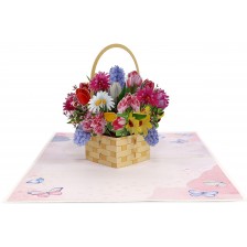 Поздравителна картичка Kiriori Pop-up - Кошница с цветя -1