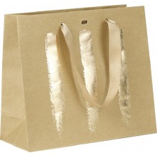 Подаръчна торбичка Giftpack - 25 х 10 х 22 cm, крафт и златно -1