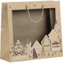 Подаръчна торбичка Giftpack Bonnes Fêtes - Крафт, 35 cm, PVC прозорец -1
