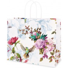 Подаръчна торбичка - Цветя, бяла, H