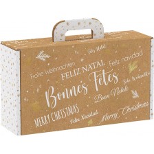 Подаръчна кутия Giftpack Bonnes Fêtes - Крафт и бяло, 33 cm -1