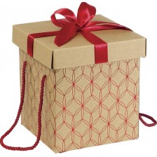 Подаръчна кутия Giftpack - С червена панделка и дръжки, 18.5 x 18.5 x 19.5 cm -1