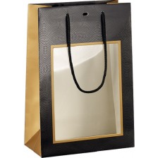 Подаръчна торбичка Giftpack - 20 x 10 x 29 cm, черно и мед, с PVC прозорец