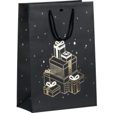 Подаръчна торбичка Giftpack - Bonnes Fêtes, 20 x 10 x 29 cm, черно и медно