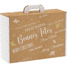 Подаръчна кутия Giftpack Bonnes Fêtes - Крафт и бяло, 34.2 cm -1