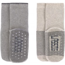 Противоплъзгащи чорапи Lassig - 15-18 размер, сиви-бежови, 2 чифта -1