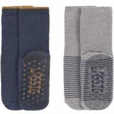 Противоплъзгащи чорапи Lassig - 15-18 размер, сини-сиви, 2 чифта