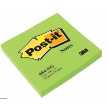 Самозалепващи листчета Post-it 654-NG - Зелени, 7.6 x 7.6 cm, 100 броя -1