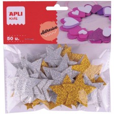 Самозалепващи звезди Apli Kids - 50 броя, сребърни и златни