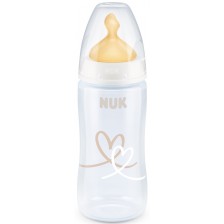 Шише Nuk First Choice - Temperature control, с каучуков биберон, 300 ml, бяло, сърца