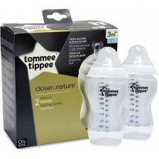 Комплект бебешки шишета Tommee Tippee Easi Vent - 340 ml, с биберон 2 капки, 2 броя -1