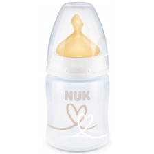 Шише Nuk First Choice - Temperature control, с каучуков биберон, 150 ml, бяло, сърца -1