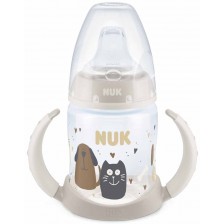 Шише NUK First Choice - Cat & Dog, TC, PP, с накрайник за сок, 150 ml, сиво