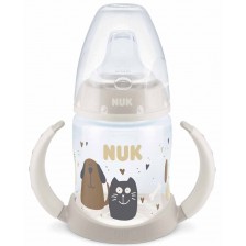 Шише NUK First Choice - Cat & Dog, TC, PP, с накрайник за сок, 150 ml, бежово