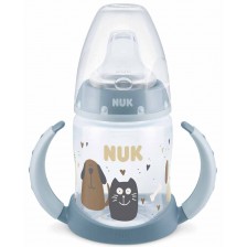 Шише NUK First Choice - Cat & Dog, TC, PP, с накрайник за сок, 150 ml, синьо