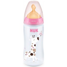 Шише Nuk First Choice - Temperature control, с каучуков биберон, 300 ml, розово, жираф -1