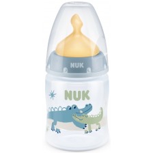 Шише Nuk First Choice - Temperature control, с каучуков биберон, 150 ml, синьо, крокодили -1