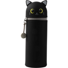Силиконов калъф за бутилка I-Total - Cat, Black 