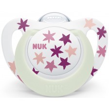Силиконова залъгалка Nuk - Star Night, 6-18 месеца, розови звезди