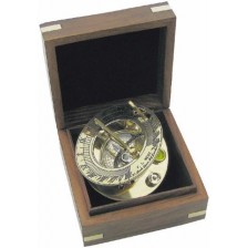 Слънчев часовник Sea Club - В дървена кутия, месинг, 8 cm -1