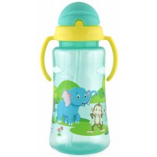 Спортна бутилка с дръжки и сламка Lorelli Baby Care - 330 ml, Зелена -1