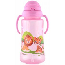 Спортна бутилка с дръжки и сламка Lorelli Baby Care - 330 ml, Розова