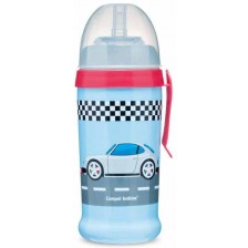 Преходна чаша със сламка Canpol - Racing, синя кола, 350 ml