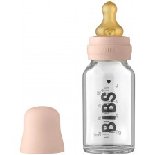 Стъклена бебешка бутилка с аксесоари Bibs - 110 ml, розова -1