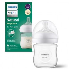 Стъклено шише Philips Avent - Natural Response 3.0, с биберон 0m+, 120 ml  