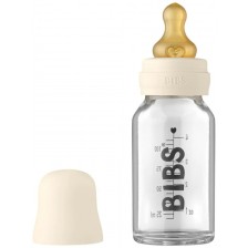 Стъклена бебешка бутилка с аксесоари Bibs - 110 ml, бежова -1