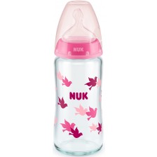 Стъклено шише със силиконов биберон Nuk - First Choice, TC, 240 ml, розово
