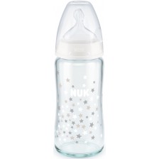 Стъклено шише със силиконов биберон Nuk - First Choice, TC, 240 ml, бялo -1