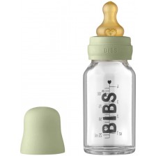 Стъклена бебешка бутилка с аксесоари Bibs - 110 ml, зелена -1