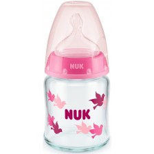 Стъклено шише със силиконов биберон Nuk - First Choice, TC, 120 ml, розово