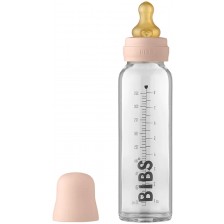 Стъклена бебешка бутилка с аксесоари Bibs - 225 ml, розова