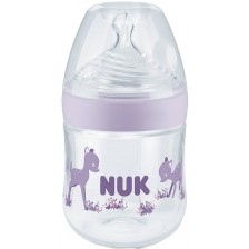 Стъклено шише Nuk Nature Sense - TC, силиконов биберон S, 120 ml, лилаво
