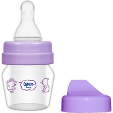 Стъклено шише Wee Baby - Mini, с 2 накрайника, 30 ml, лилаво