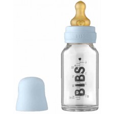 Стъклена бебешка бутилка с аксесоари Bibs - 110 ml, синя -1