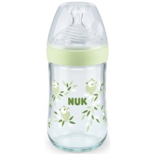 Стъклено шише Nuk - Nature Sense, със силиконов биберон М, 240 ml, зелено