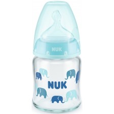 Стъклено шише със силиконов биберон Nuk - First Choice, TC, 120 ml, синьо -1