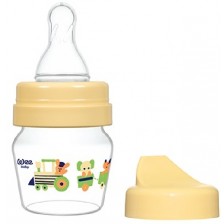 Стъклено шише Wee Baby Mini, с 2 накрайника, 30 ml, жълто -1