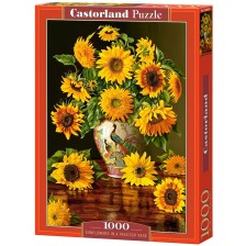 Пъзел Castorland от 1000 части - Слънчогледи във ваза с фазани -1