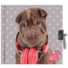 Таен дневник с катинар Paso Studio Pets –  Куче с червени слушалки -1