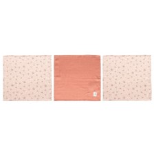 Тензухени пелени за лице Bebe-Jou - 32 x 32 cm, Wish Pink, 3 броя