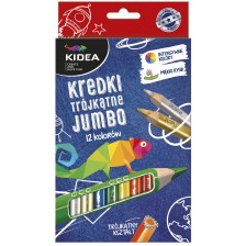 Триъгълни цветни моливи Kidea Jumbo - 12 цвята + златен и сребърен
