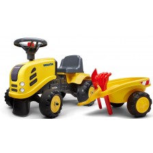 Трактор с ремарке Falk - Komatsu, с гребло и лопатка, жълт -1